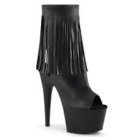 ADORE-1019 Pleaser high heels platform open toe/heel fringe ankle boot black matte