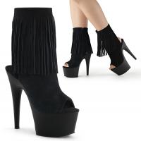 ADORE-1019 Pleaser high heels platform open toe/heel fringe ankle boot black suede