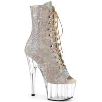 ADORE-1021C-RS Pleaser Peep Toe Plateaustiefeletten silber AB Strass klar