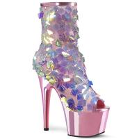 ADORE-1031SSQ Pleaser Plateaustiefeletten Pailletten schillernd opal babypink Chrom