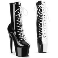 ADORE-1040TT Pleaser high heels platform two tone ankle boot black white patent