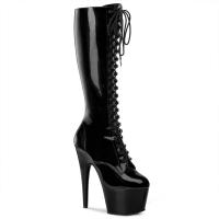 ADORE-2023 Pleaser high heels platform lace-up boots black stretch patent