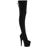 ADORE-3008 Pleaser High Heels Schlüpf Plateauoverkneestiefel schwarz Stretch Samt