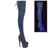 ADORE-3008REFL Pleaser Schlüpf Plateauoverkneestiefel grün lila Stretch reflektierend