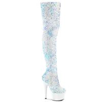 ADORE-3020 Pleaser vegane Damen Plateauoverkneestiefel weiss Multi Pailletten