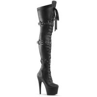 ADORE-3028 Pleaser high heels thigh high boot triple buckles black stretch vegan leather