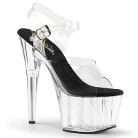 ADORE-708  Pleaser high heels platform ankle straps sandal clear black leather insole