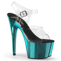ADORE-708 Pleaser high heels platform ankle strap sandal clear turquoise chrome
