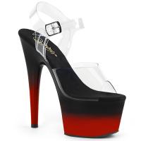 ADORE-708BR-H Pleaser High Heels Sandal clear horizontal two tone black red