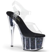 ADORE-708CG Pleaser high heels platform ankle strap sandal clear black confetti glitter