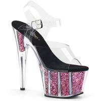 ADORE-708CG Pleaser high heels platform ankle strap sandal clear pink confetti glitter