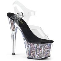 ADORE-708CG Pleaser high heels platform ankle strap sandal clear silver confetti glitter