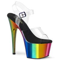 ADORE-708RC Pleaser high heels ankle strap platform sandal clear rainbow chrome