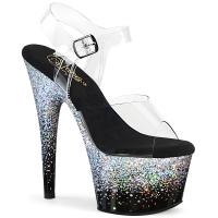 ADORE-708SS Pleaser ankel strap sandal gradient effect clear black silver multi glitter