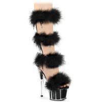 ADORE-728F Pleaser vegan platform quadruple mid calf sandal marabou fur black