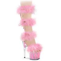 ADORE-728F Pleaser vegan platform quadruple mid calf sandal marabou fur baby pink