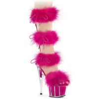 ADORE-728F Pleaser vegan platform quadruple mid calf sandal marabou fur hot pink