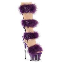 ADORE-728F Pleaser vegan platform quadruple mid calf sandal marabou fur purple