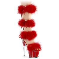 ADORE-728F Pleaser vegan platform quadruple mid calf sandal marabou fur red