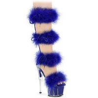 ADORE-728F Pleaser vegan platform quadruple mid calf sandal marabou fur royal blue