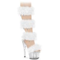 ADORE-728F Pleaser vegan platform quadruple mid calf sandal marabou fur white