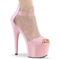 ADORE-765RM Pleaser close back mesh rhinestone shootie high heels sandal baby pink patent