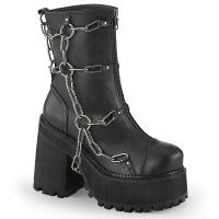 ASSAULT-66 DemoniaCult vegan cleated platform high heels ankle boot cage chain black matte