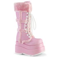 BEAR-202 vegane DemoniaCult Gothic Damen Plateaustiefel babypink Kunstfellbesatz Matt