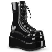 BEAR-265 DemoniaCult tiered platform mid-calf boot black patent double metal zip closure