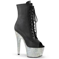 BEJEWELED-1021-7 Pleaser vegan platform peep toe ankle boot rhinestone black matte silver rhinestone