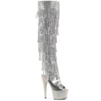 BEJEWELED-3019RSF-7 pleaser open toe heel high boot rhinestone fringe silver metallic matte multi