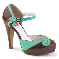 BETTIE-17 Pin Up Couture platform high heels pumps two tone swirl design teal brown matte