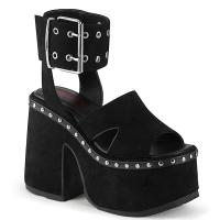 CAMEL-102 DemoniaCult High-Heels Plateausandaletten schwarz Velours mit Nieten