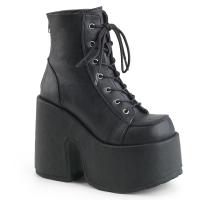 CAMEL-203 DemoniaCult platform lace-up ankle boot black matte metal back zip