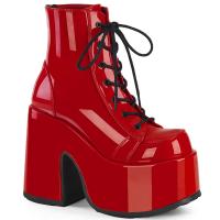 CAMEL-203 DemoniaCult platform lace-up ankle boot red patent metal back zip