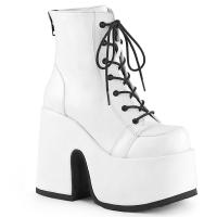 CAMEL-203 DemoniaCult platform lace-up ankle boot white matte metal back zip