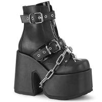 CAMEL-205 DemoniaCult vegan platform ankle boot metal padlock chain black matte