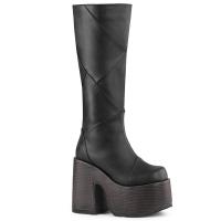 CAMEL-280 DemoniaCult patchwood platform ladies patchwood knee high boot black matte