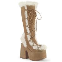 CAMEL-311 DemoniaCult platform knee boot camel suede fur lining