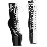 CRAZE-1040TT Pleaser two tone lace-up high heelless platform ankle boots black white patent