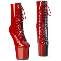 CRAZE-1040TT Pleaser two tone lace-up high heelless platform ankle boots red black patent