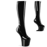 CRAZE-2000 Pleaser vegan stretch knee high boot transform mini wedge boot black patent