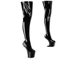 CRAZE-3000 Pleaser Damen absatzlose Plateauoverkneestiefel schwarz Stretch Lack