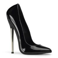 DAGGER-01 Devious high heels pump black patent solid brass heel