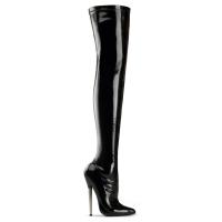 DAGGER-3000 Devious high heels solid brass heel thigh boots black patent