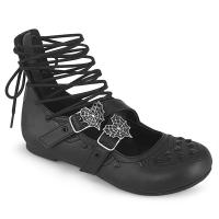 DAISY-11 DemoniaCult ballte flat ankle high shoe spider web buckle black matte