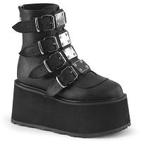 DAMNED-105 DemoniaCult vegan platform ankle boot buckle straps metal plates black matte