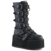 DAMNED-225 vegane DemoniaCult Damen Plateaustiefel 6 Riemchen Nieten schwarz Matt