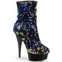 DELIGHT-1004 Pleaser High Heels Plateau Stiefeletten blau schillernde Pailletten