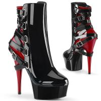 DELIGHT-1012 Pleaser vegane Damen High Heels Plateaustiefeletten Riemchen schwarz rot Lack